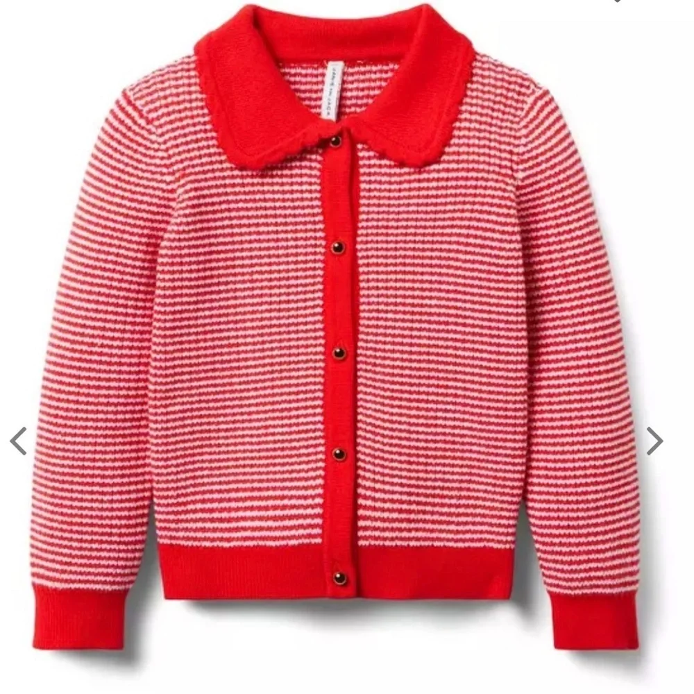 Janie and Jack Baby Girl Red & White Striped Sweater Scalloped Collar 6-12M